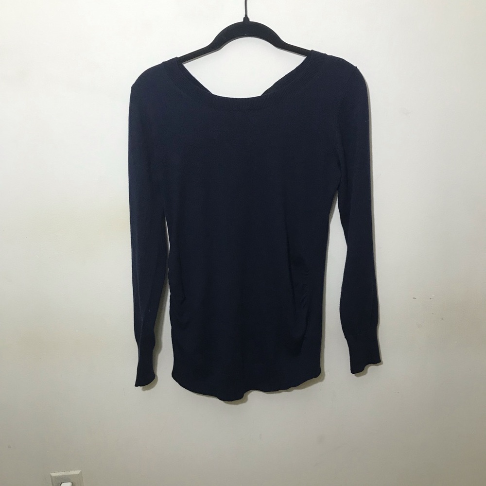 H&M S small navy blue Mama Maternity Sweater pullover open tie back bow - Picture 9 of 13